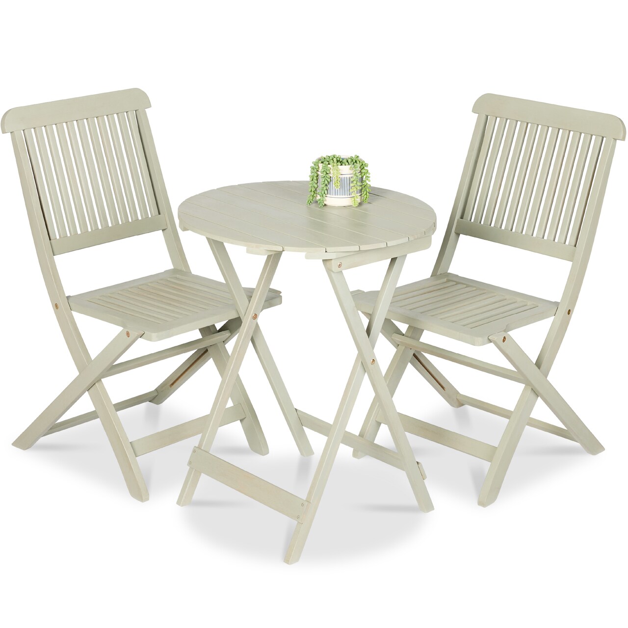 Best Choice Products 3-Piece Acacia Wood Bistro Set, Folding Patio Furniture w/ 2 Chairs, Table